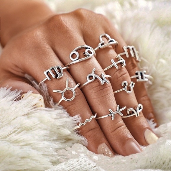 GlitzBlitz Boutique Jewelry - Any 2/$20! Set of 12 Silver Zodiac Boho Midi Rings
